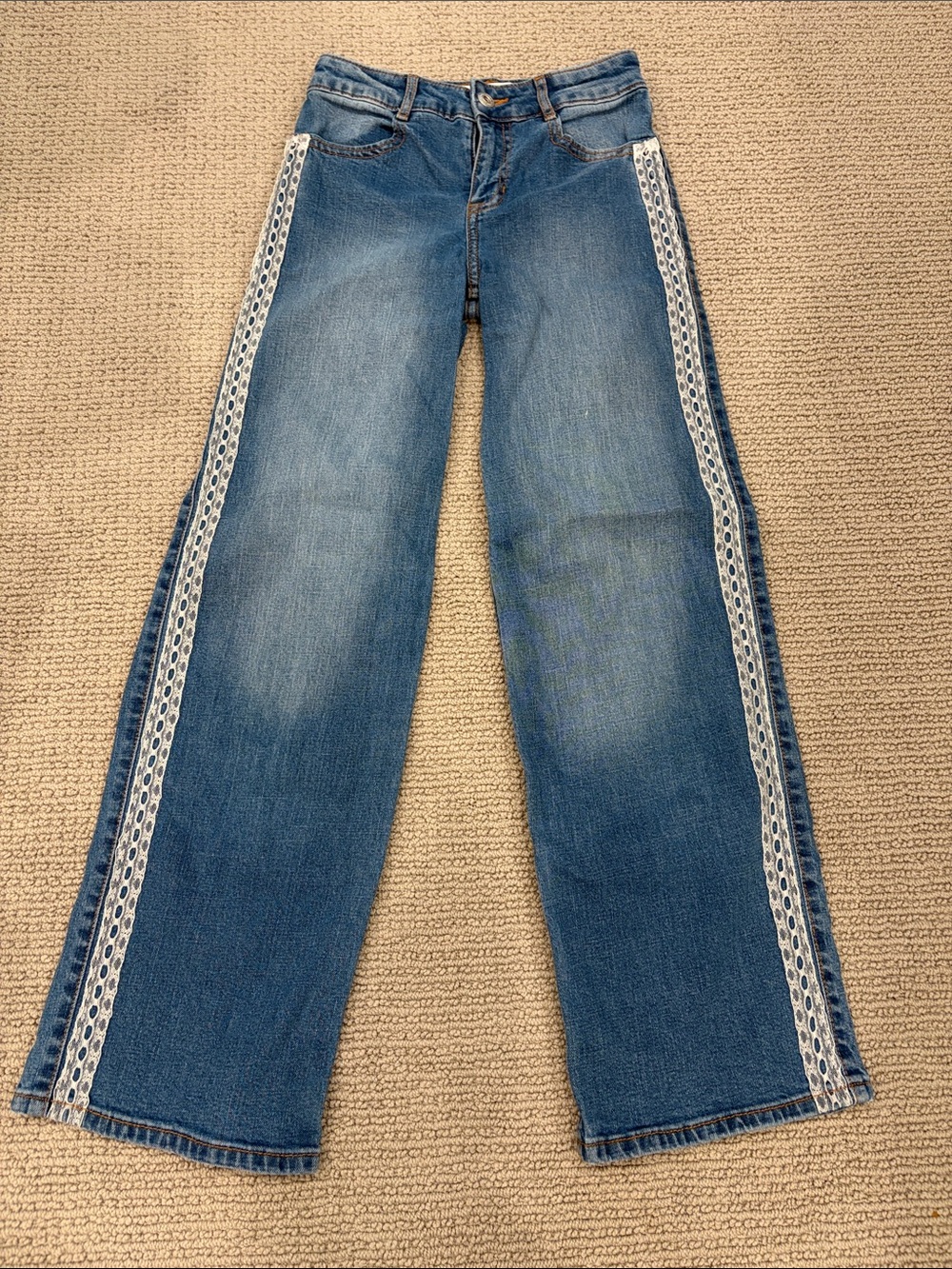 abercrombie kids Blue Denim Flare Jeans with White Lace Side Trim